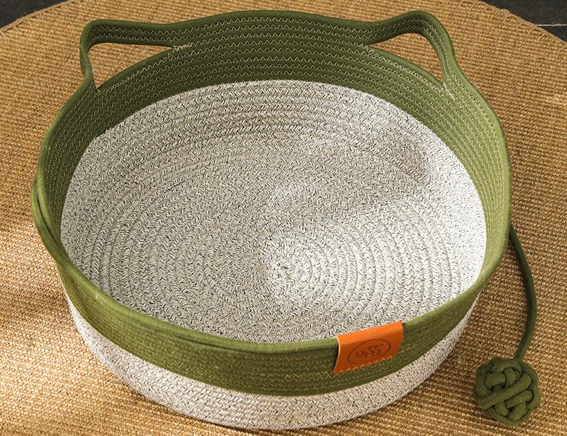 Cat Shape Bamboo Bed with Rope Ball