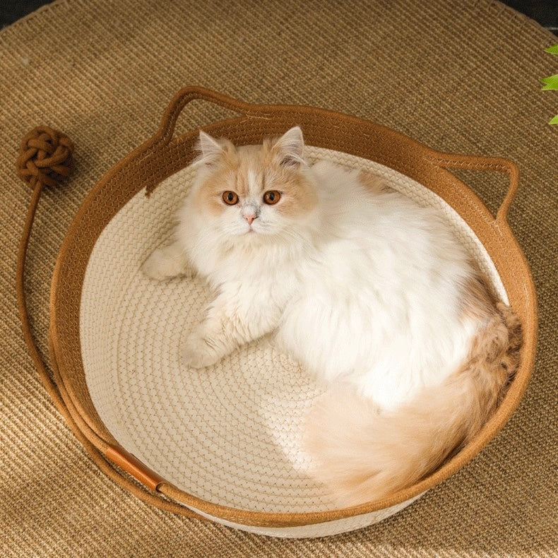 Cat Shape Bamboo Bed with Rope Ball