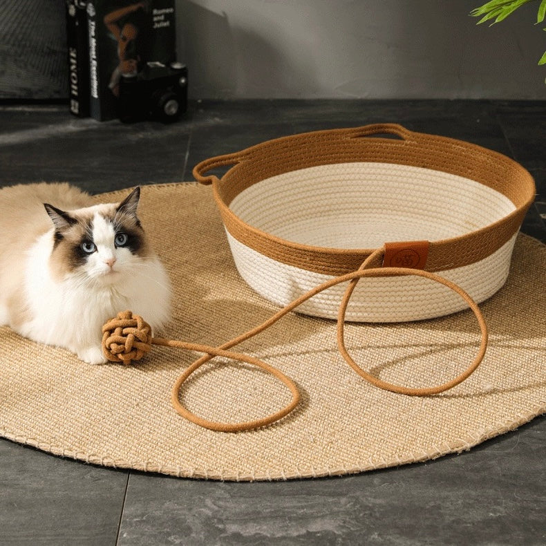 Cat Shape Bamboo Bed with Rope Ball